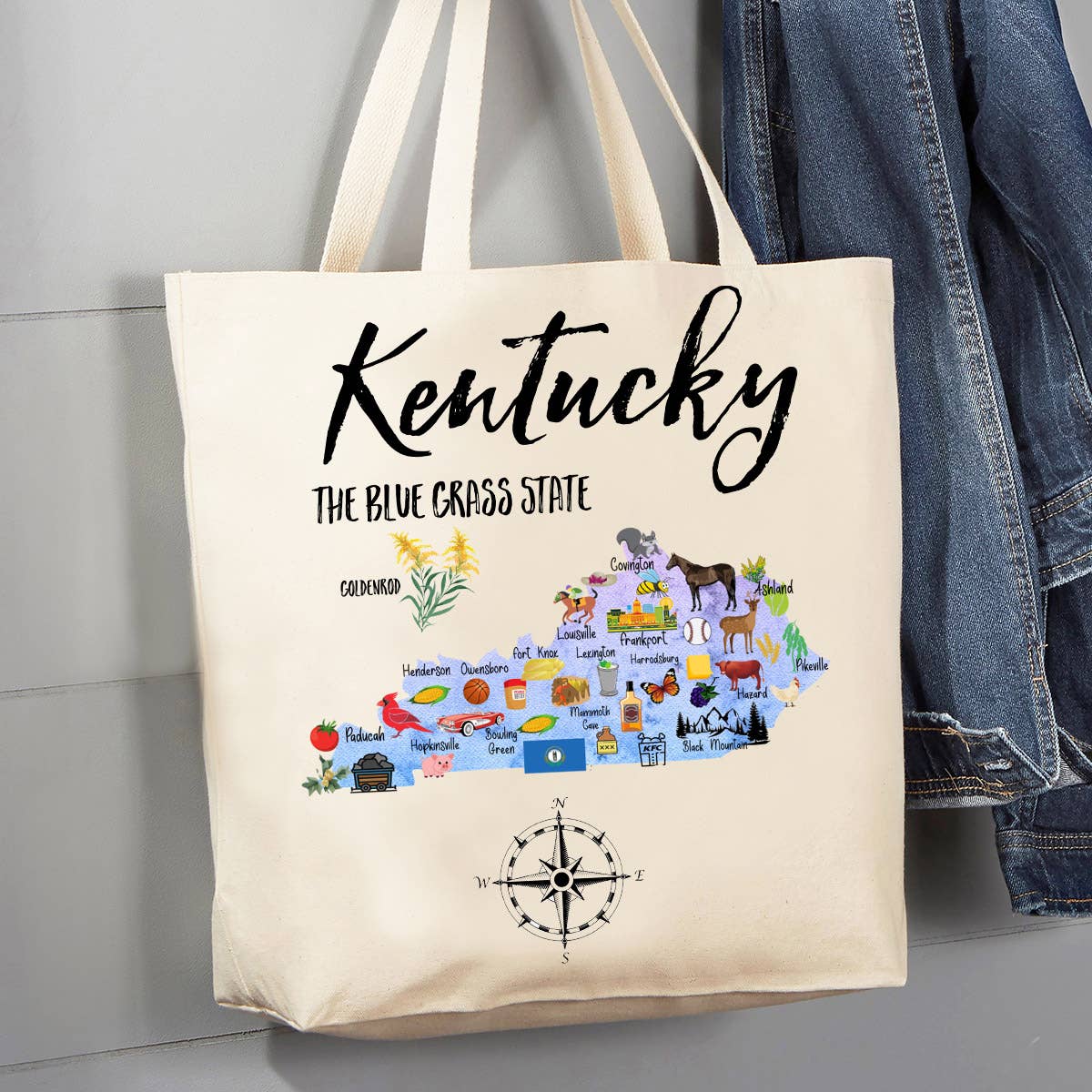 Kentucky State Map Souvenir 12 oz Canvas Tote Bag