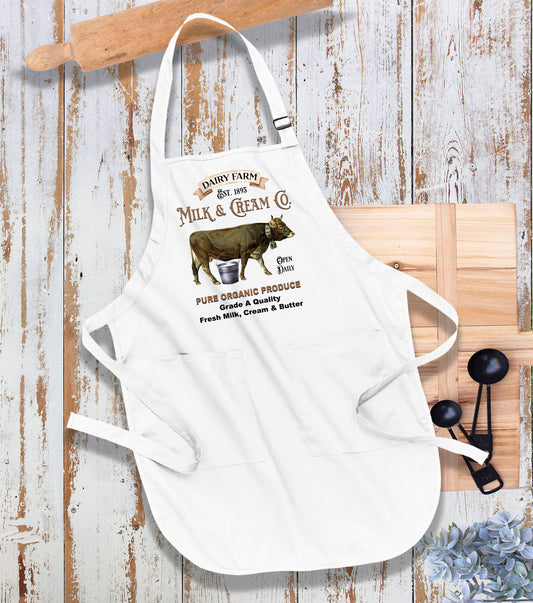 Dairy Farm Milk Cream Cow Kitchen Cotton Apron