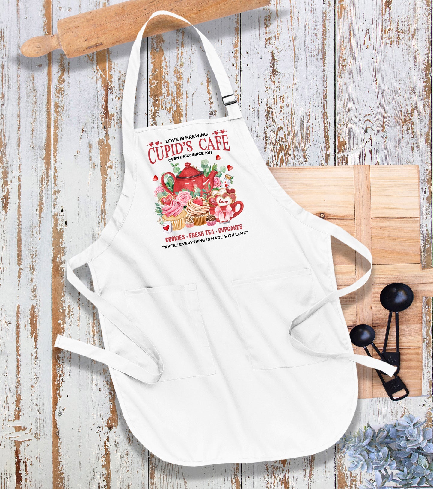 Valentine Cupid's Cafe Cupcakes Kitchen Cotton Apron