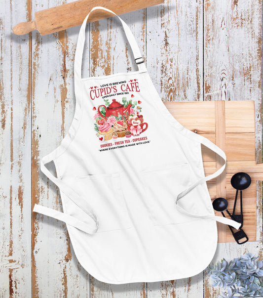 Valentine Cupid's Cafe Cupcakes Kitchen Cotton Apron