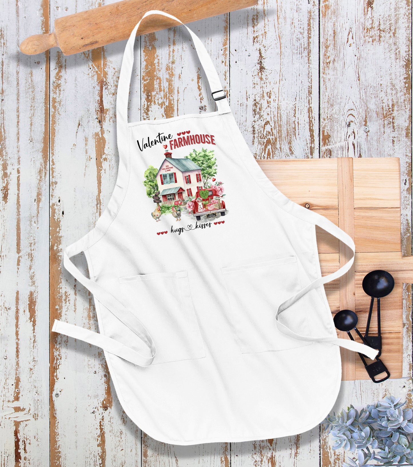 Valentine Farmhouse Hugs and Kisses Kitchen Cotton Apron