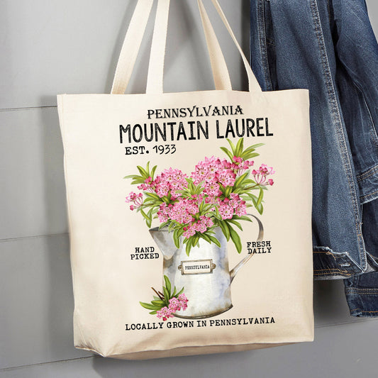 Pennsylvania State Flower Mountain Laurel Souvenir 12 oz Canvas Tote Bag
