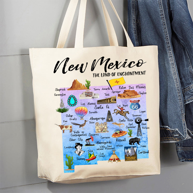 New Mexico State Map Souvenir 12 oz Canvas Tote Bag