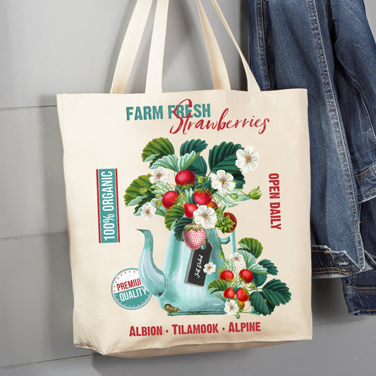 Farm Fresh Strawberries Farmers Market 12 oz Canvas Tote Bag