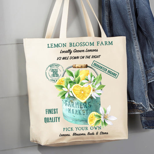 Farmers Market Lemon Blossom Farm 12 oz Canvas Tote Bag