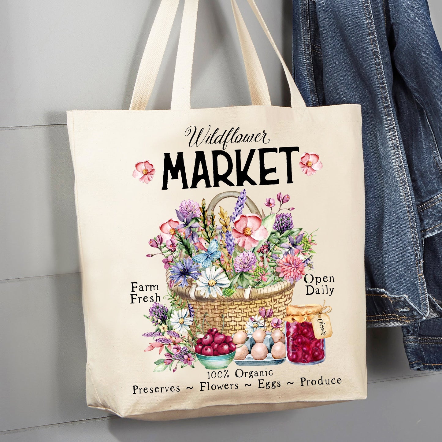 Wildflower Country Market Farm Fresh 12 oz Canvas Tote Bag