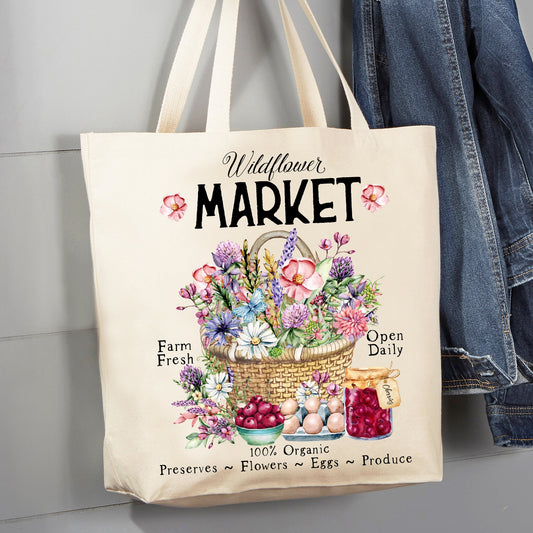 Wildflower Country Market Farm Fresh 12 oz Canvas Tote Bag