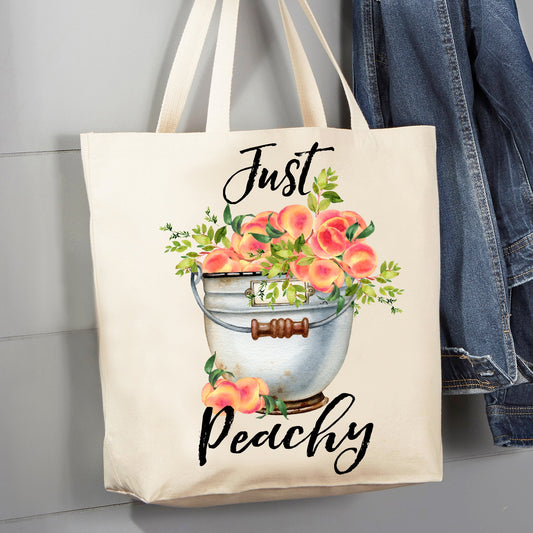 Just Peachy Bucket of Peachies 12 oz Canvas Tote Bag
