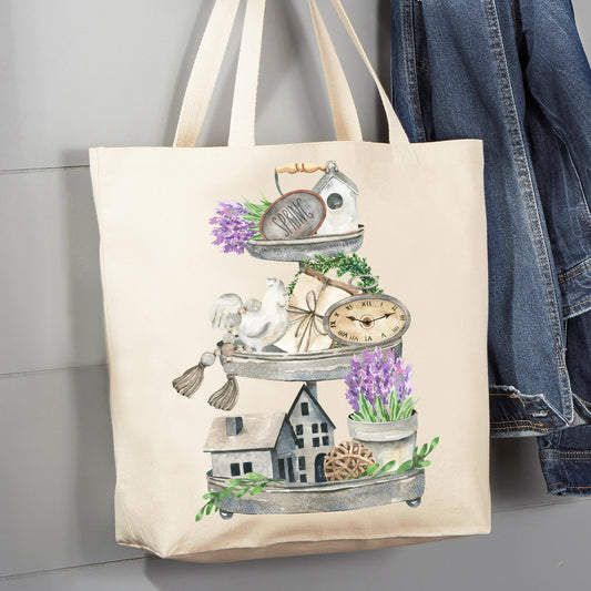 Country Lavender 3 Tier Tray 12 oz Canvas Tote Bag