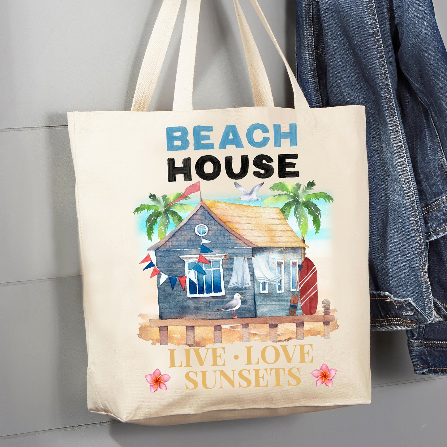 Beach House Sunsets Love Ocean 12 oz Canvas Tote Bag