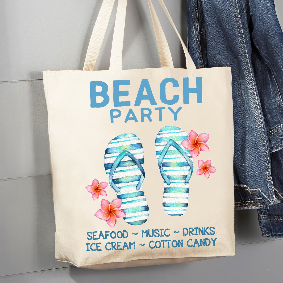 Beach Party Ocean Seafood Flipflops 12 oz Canvas Tote Bag
