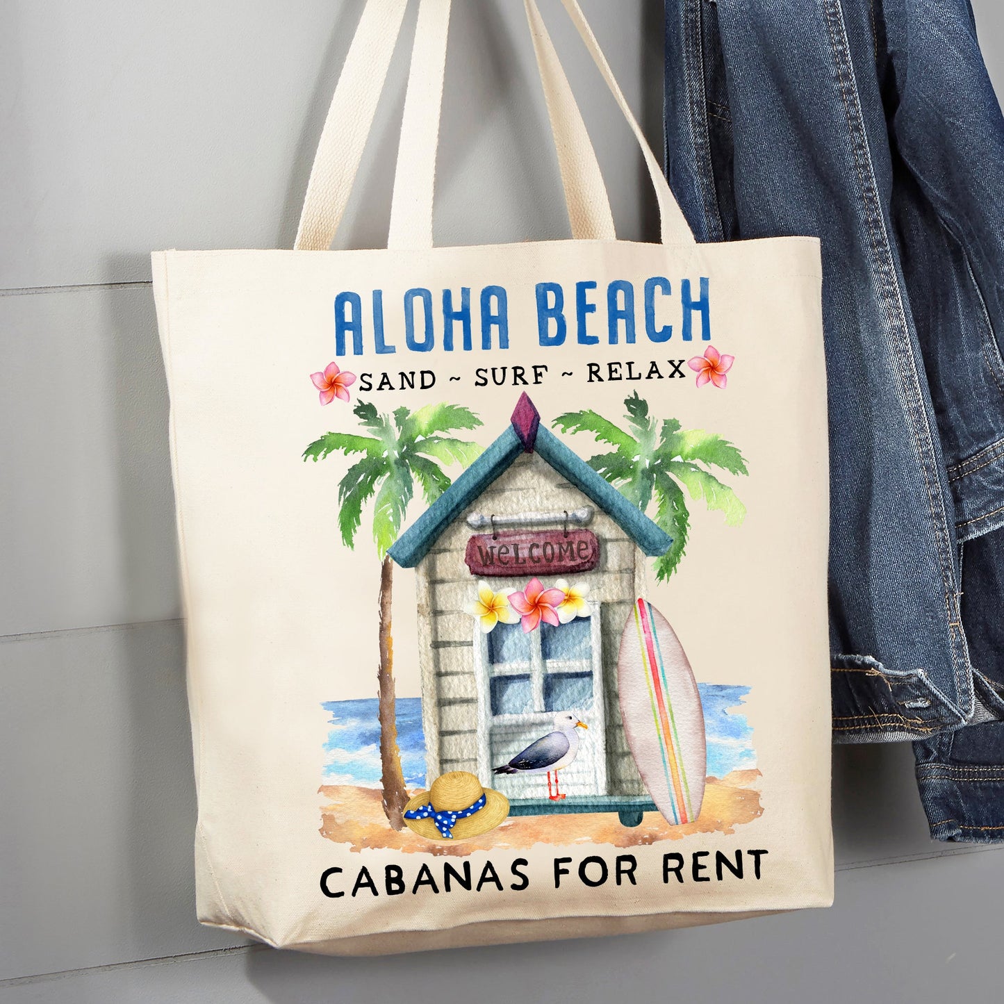 Aloha Beach Cabanas Ocean 12 oz Canvas Tote Bag
