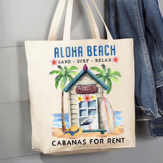 Aloha Beach Cabanas Ocean 12 oz Canvas Tote Bag