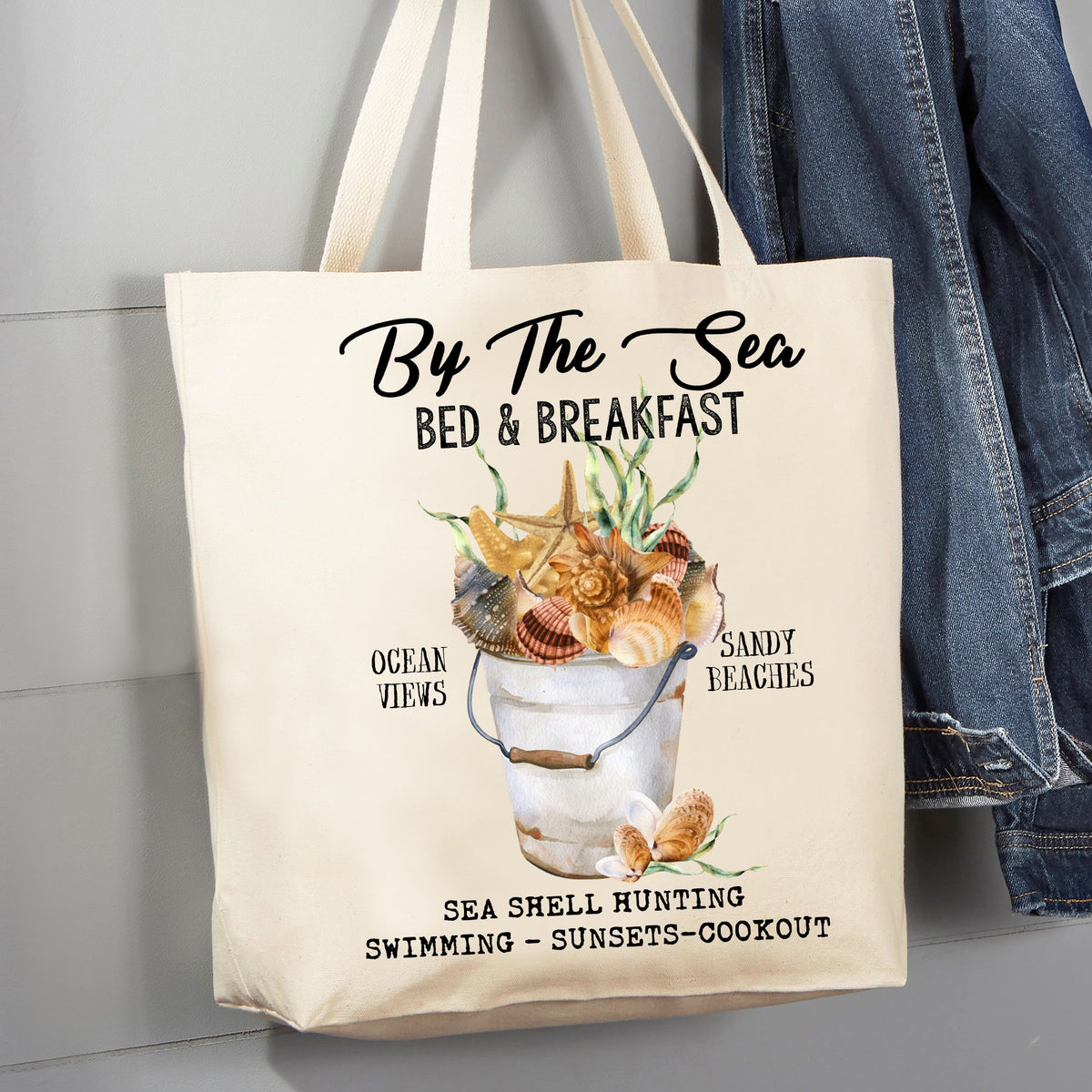 By The Sea Bed & Breakfast Beach Ocean  12 oz Canvas Tote Bag
