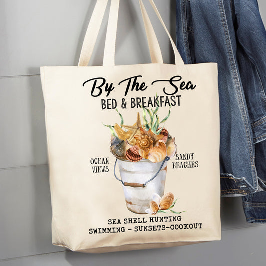 By The Sea Bed & Breakfast Beach Ocean  12 oz Canvas Tote Bag