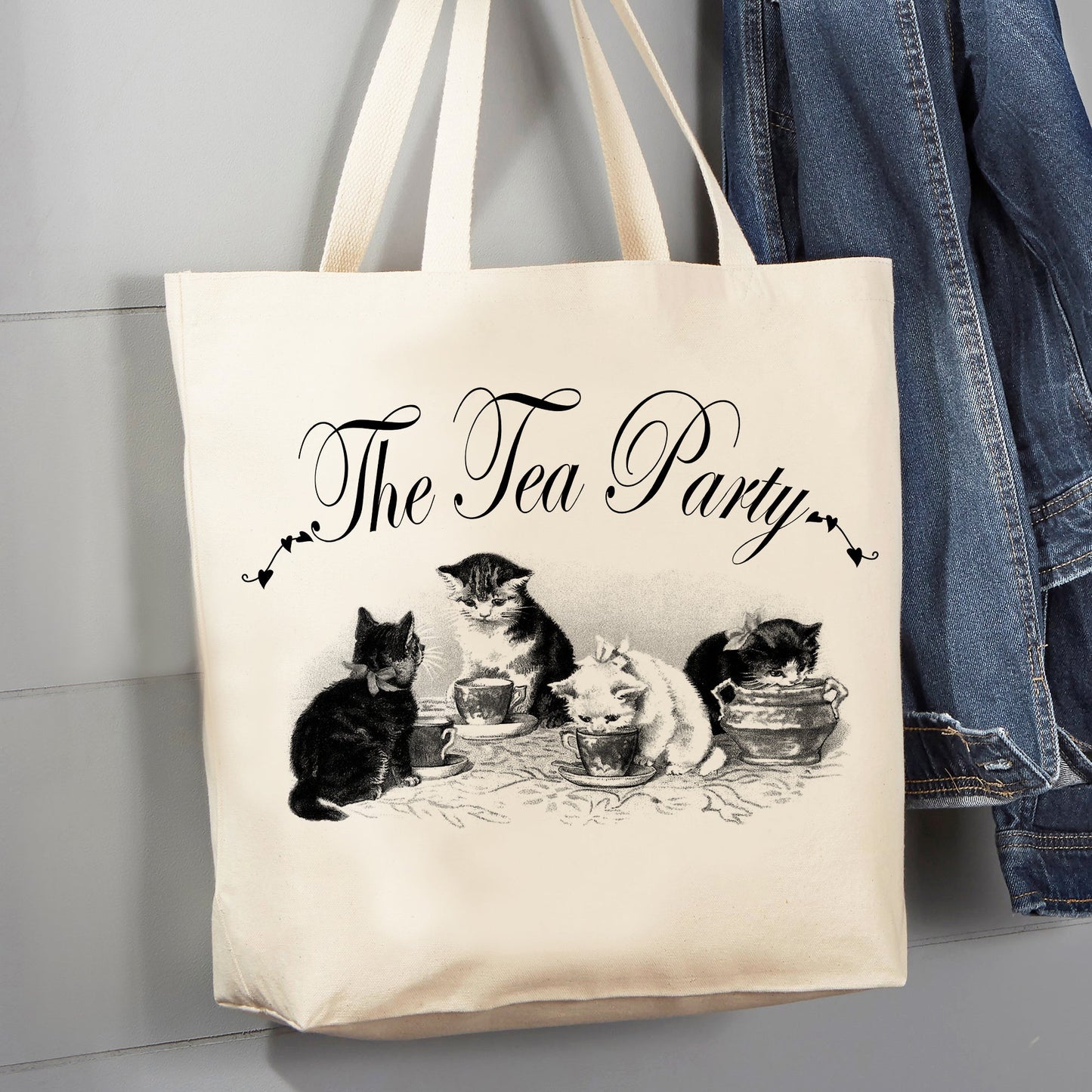 Vintage Victorian Three Kitten Tea Party 12 oz  Canvas Tote Bag