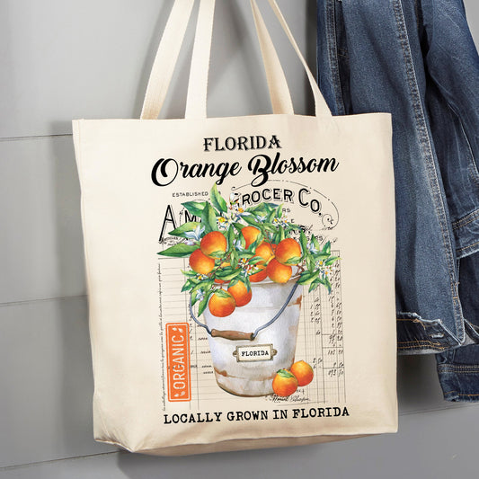 Florida State Flower Orange Blossom Souvenir 12 oz Canvas Tote Bag