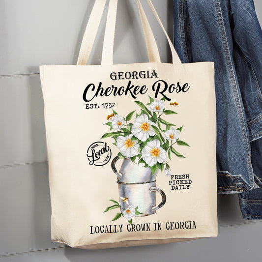 Georgia State Flower Cherokee Rose Souvenir 12 oz Canvas Tote Bag
