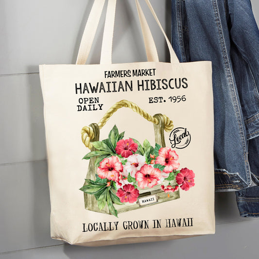 Hawaii State Flower Hibiscus Souvenir 12 oz Canvas Tote Bag