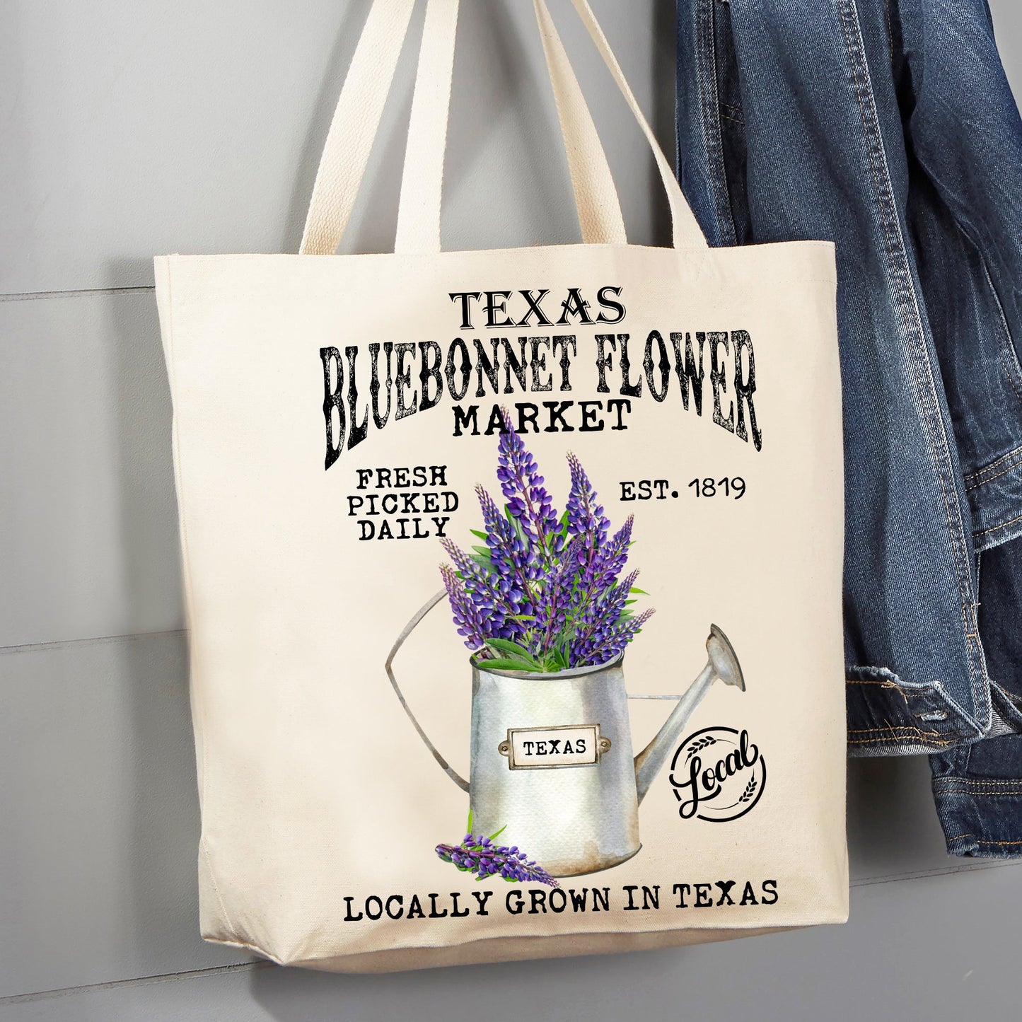 Texas State Flower Bluebonnet Souvenir 12 oz Canvas Tote Bag