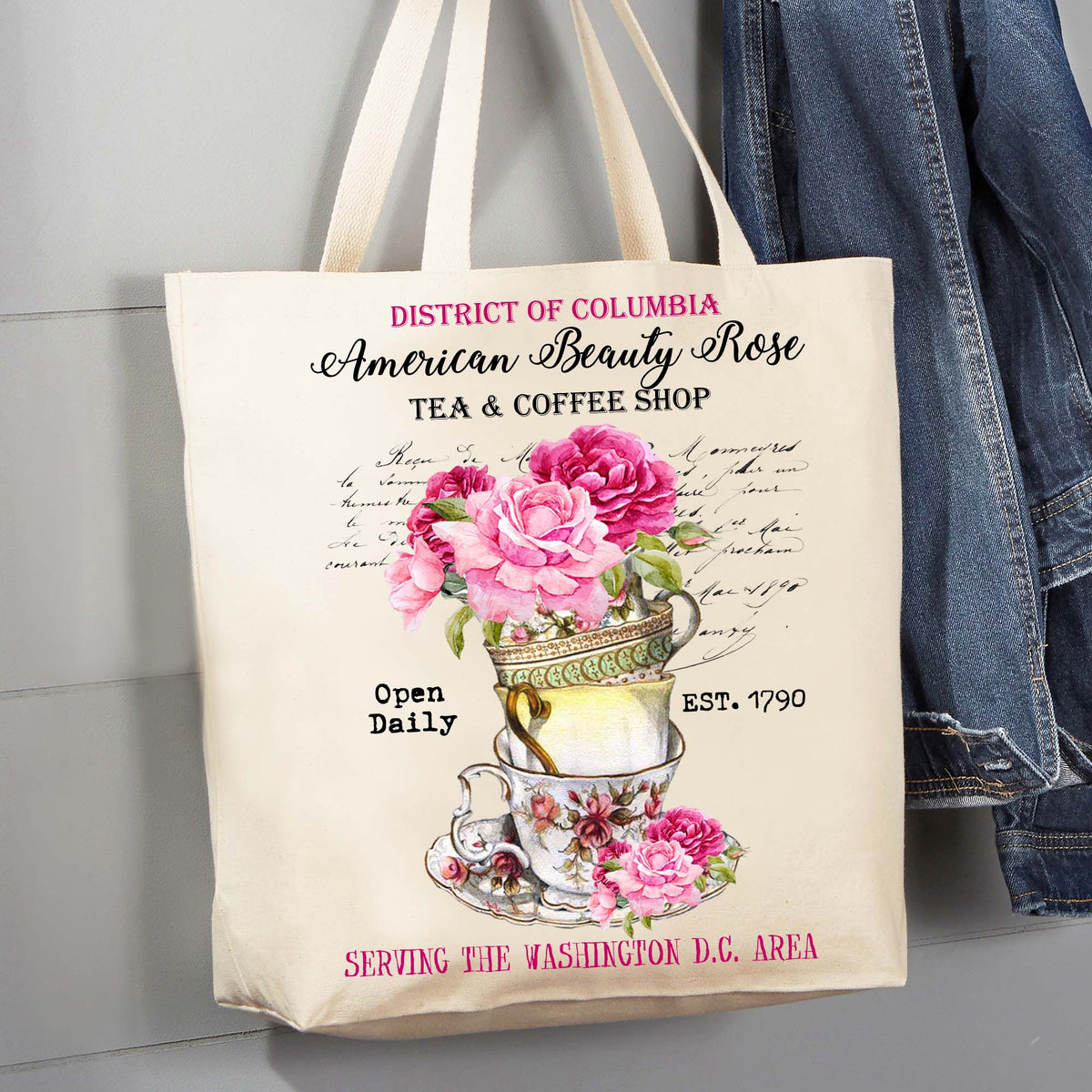Washington DC State Flower American Beauty Souvenir 12 oz Canvas Tote Bag
