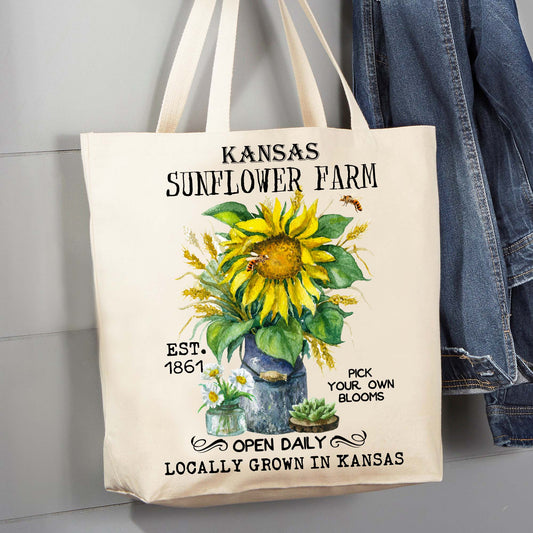 Kansas State Flower Sunflower  Souvenir 12 oz Canvas Tote Bag