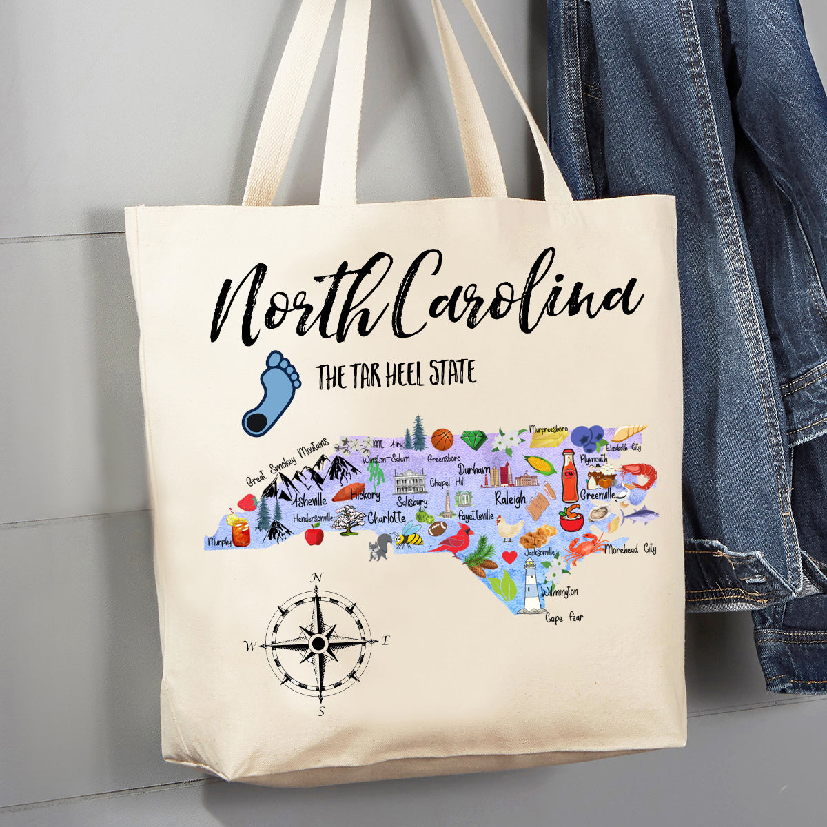 North Carolina State Map Souvenir 12 oz Canvas Tote Bag