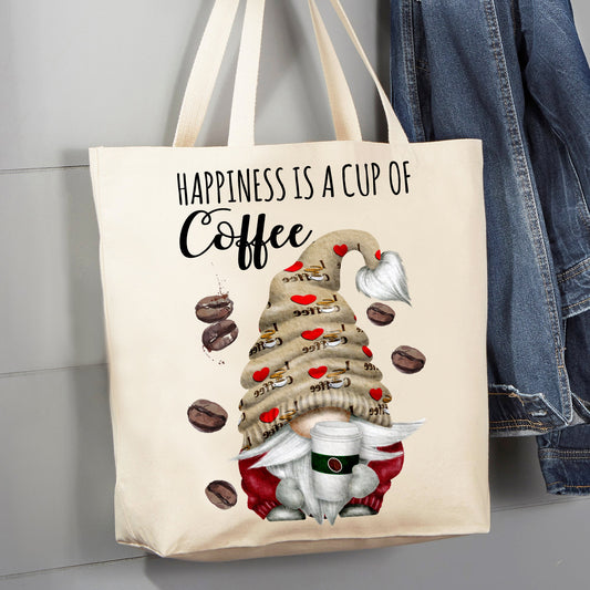 Gnome Happiness is a Cup of Coffee 12 oz Canvas Tote Bag