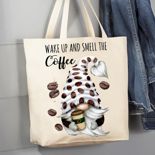 Gnome Wake Up and Smell the Coffee 12 oz Canvas Tote Bag