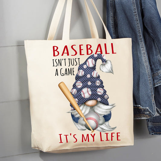 Gnome Baseball Red & Blue Team Colors 12 oz Canvas Tote Bag