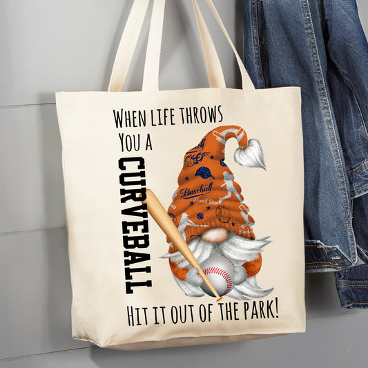 Gnome Baseball Orange & Blue Team Colors 12 oz Canvas Tote Bag