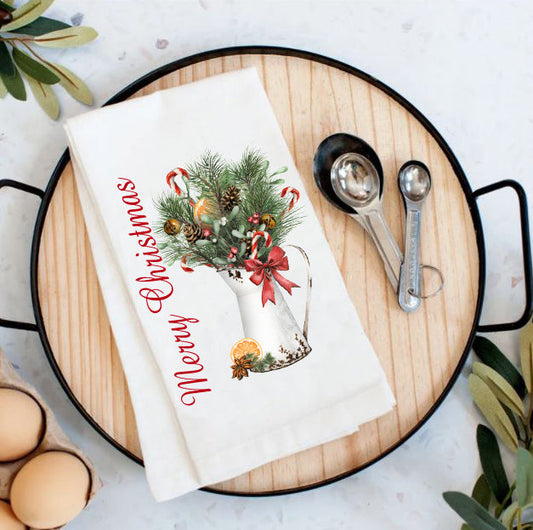 Rustic Merry Christmas Cotton Tea Towel Kitchen