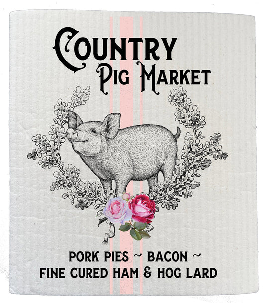 Set of 2 -  Vintage Country Pig Farmer Market SWEDISH DISH CLOTH