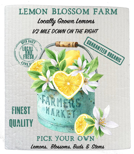 Set of 2 -  Farmers Market Lemon Blossom Farm SWEDISH DISH CLOTH