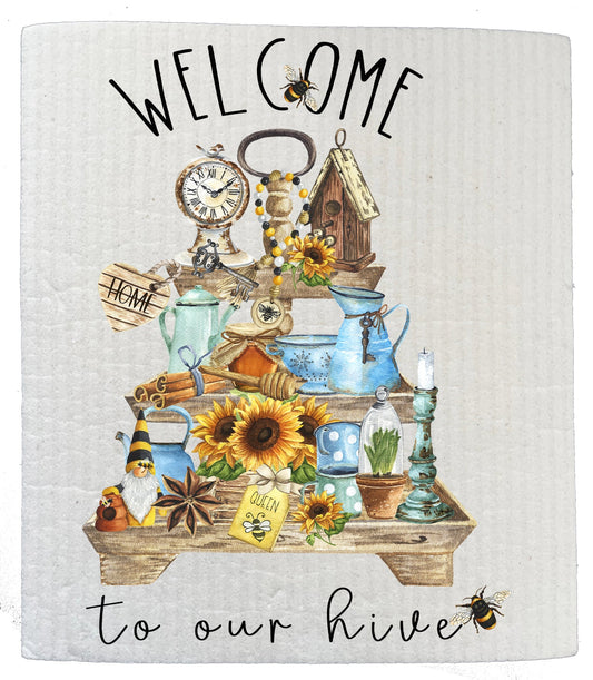 Set of 2 -  Welcome to the Hive Honey Bees SWEDISH DISH CLOTH