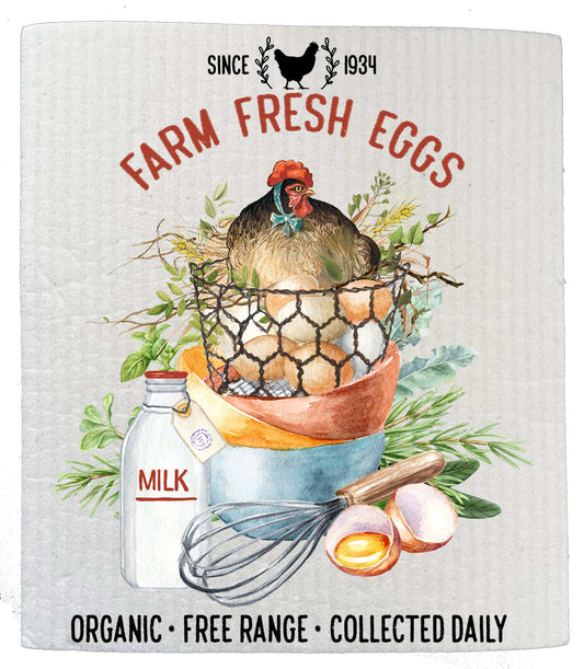 Set of 2 -  Farm Fresh Eggs Farmers Market SWEDISH DISH CLOTH
