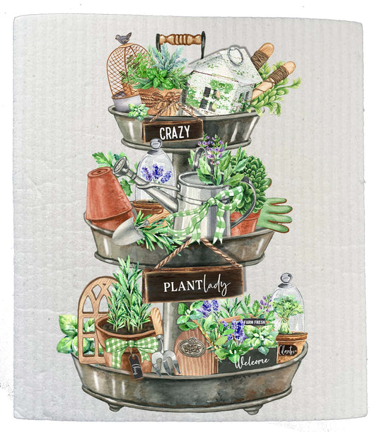 Set of 2 -  Crazy Plant Lady 3 Tier Tray Herbs SWEDISH DISH CLOTH
