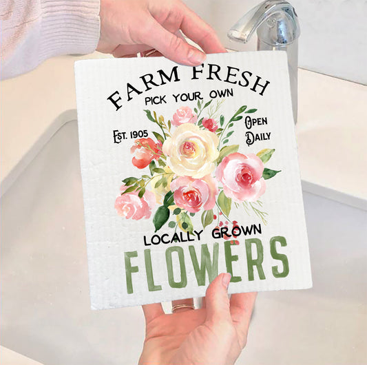 Set of 2 -  Farm Fresh Roses Spring SWEDISH DISH CLOTH