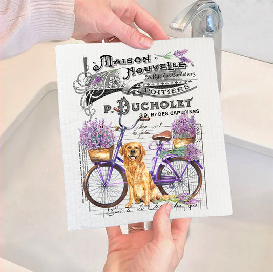 Set of 2 -  French Lavender Golden Retreiver Dog Swedish Dish Cloth