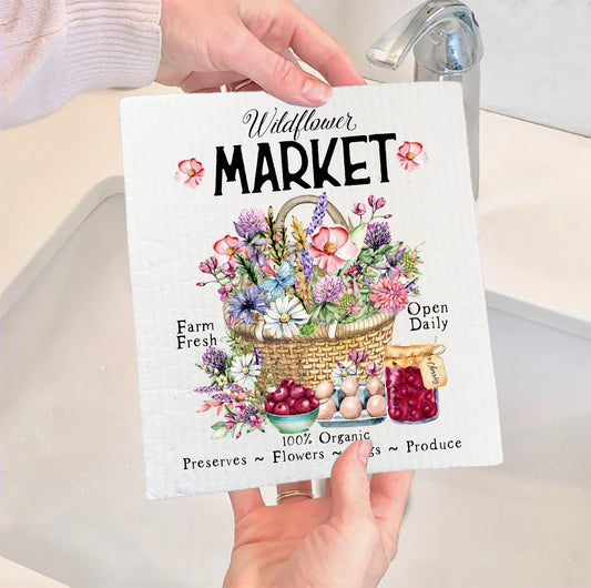 Set of 2 -  Wildflower Country Market Farm Fresh Swedish Dish Cloth