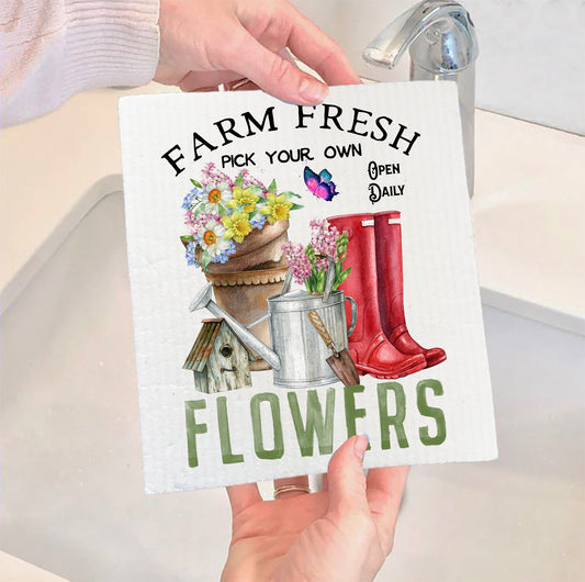 Set of 2 -  Farm Fresh Flowers Garden Swedish Dish Cloth