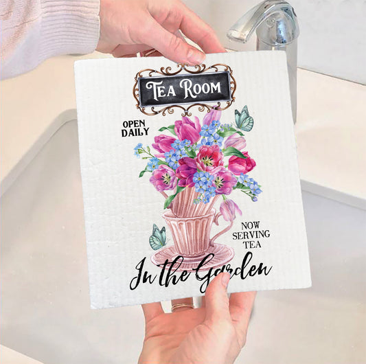 Set of 2 -  Tea Room in the Garden Tulips Swedish Dish Cloth