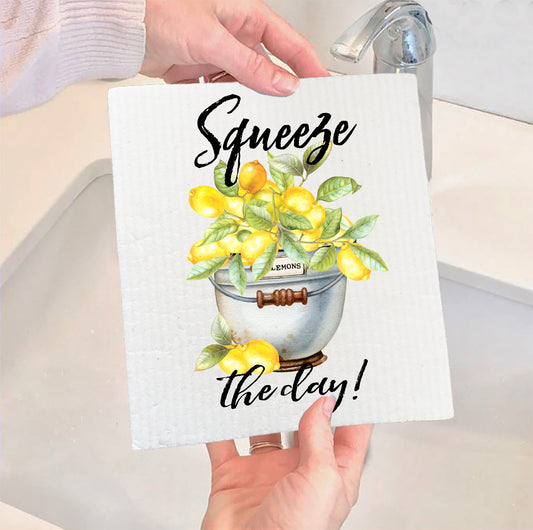 Set of 2 -  Squeez the Day Bucket of Lemons Swedish Dish Cloth