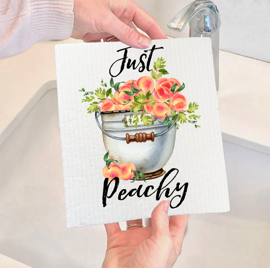 Set of 2 -  Just Peachy Bucket of Peachies Swedish Dish Cloth