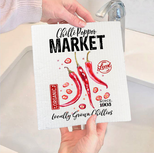 Set of 2 -  Chilli Peper Market Red Chillies Swedish Dish Cloth