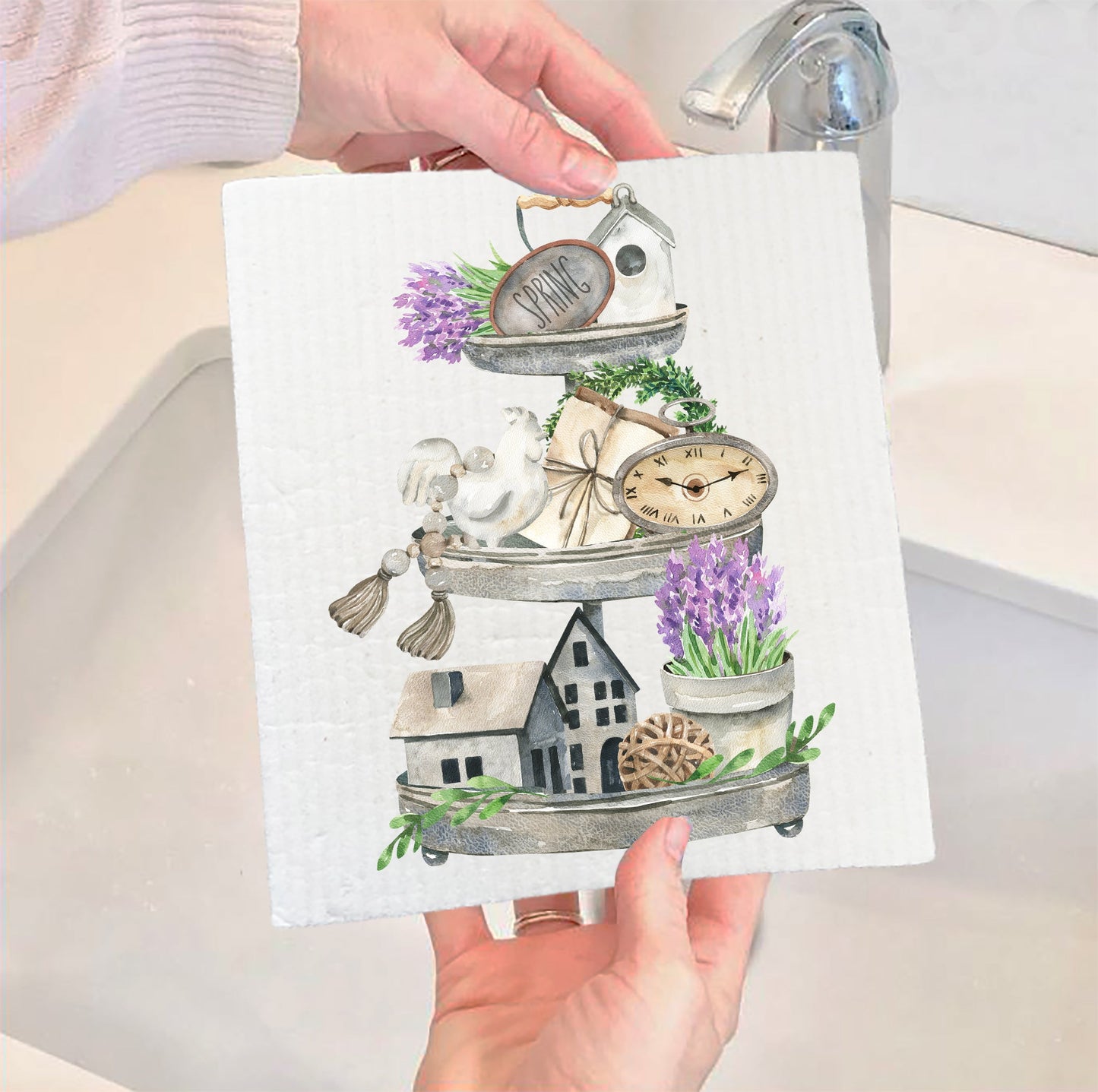 Set of 2 -  Country Lavender 3 Tier Tray Swedish Dish Cloth
