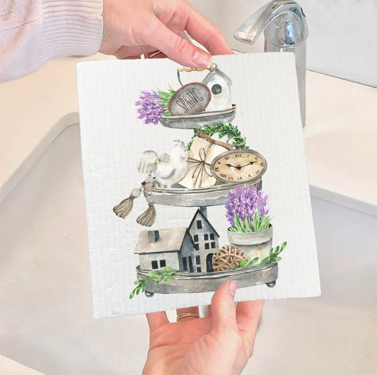 Set of 2 -  Country Lavender 3 Tier Tray Swedish Dish Cloth