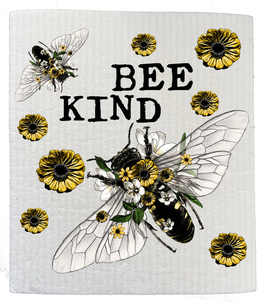 Set of 2 -  Bee Kind Vintage Flowers Bees Kitchen SWEDISH DISH CLOTHS