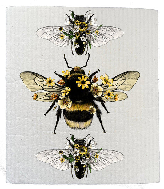 Set of 2 -  Vintage Bees Flowers Insect Kitchen SWEDISH DISH CLOTHS