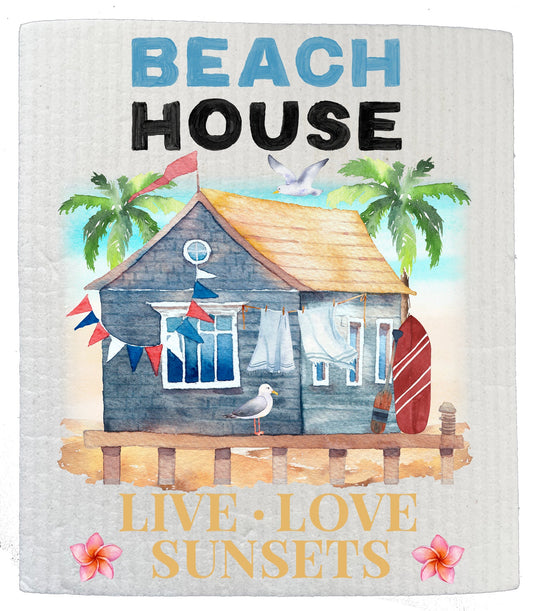 Set of 2 -  Beach House Sunsets Love Ocean SWEDISH DISH CLOTH